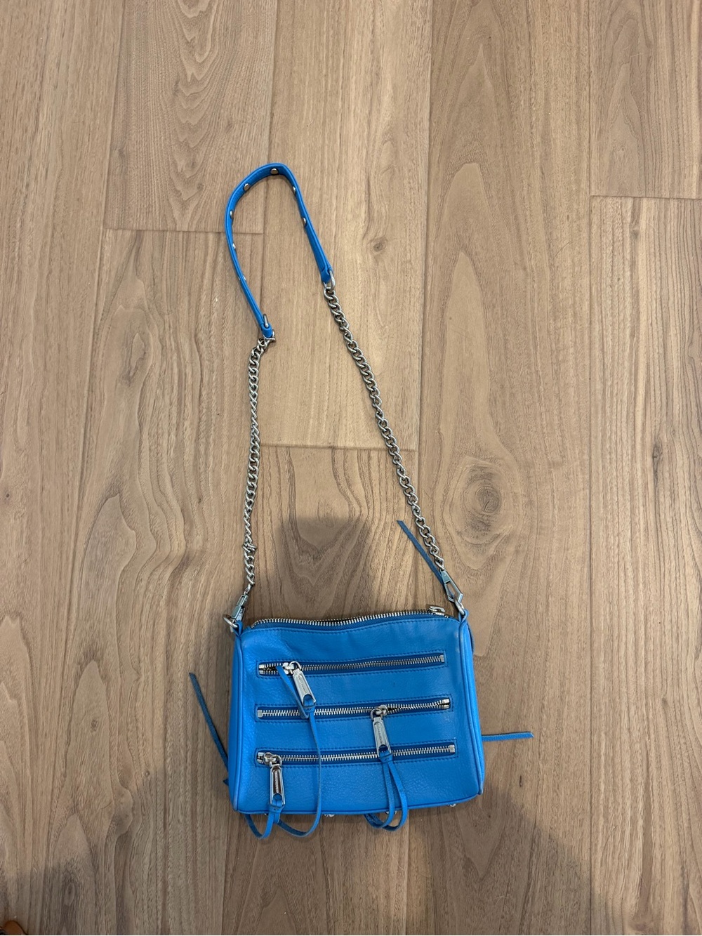 Blue Leather Crossbody Bag with Chain Strap